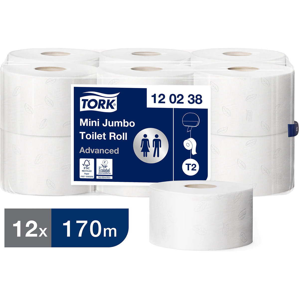 Tork Advanced T2 White Mini Jumbo Toilet Roll 170m (Case of 12) Tork Toilet Paper Arco