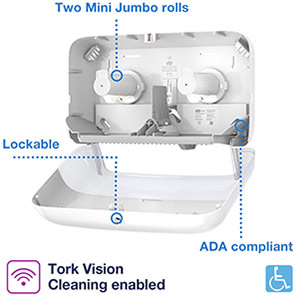 Tork T2 Mini Jumbo White Two-Roll Toilet Roll Dispenser