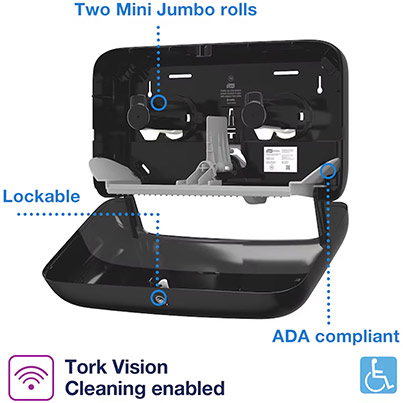 Tork T2 Mini Jumbo Black Two-Roll Toilet Roll Dispenser