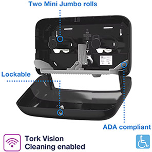 Tork T2 Mini Jumbo Black Two-Roll Toilet Roll Dispenser