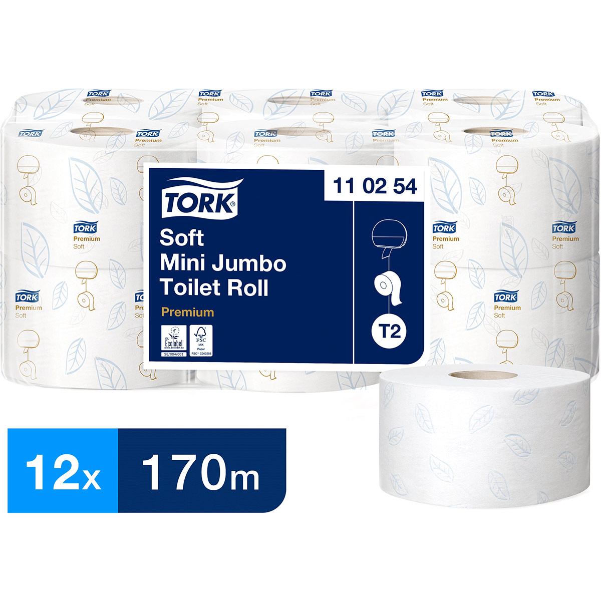 Tork Premium T2 White Soft Mini Jumbo Toilet Roll 170m (Case of 12) Tork Toilet Paper Arco
