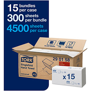 Tork Universal H3 Single-Fold White Paper Towel Pack