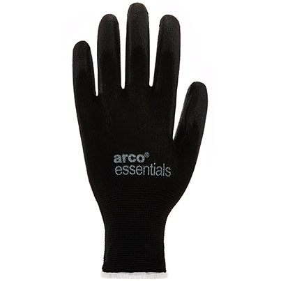 Arco Essentials Black PU-Coated Nylon Work Gloves (Pack of 12 Pairs)