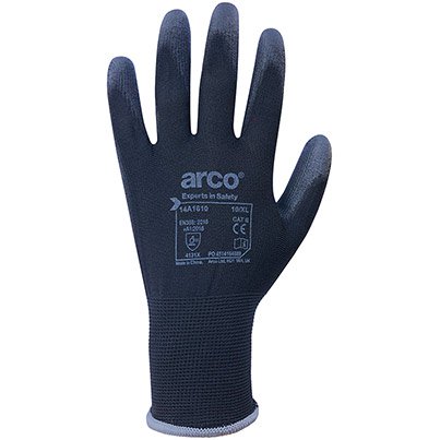 Arco Essentials Black PU-Coated Nylon Work Gloves (Pack of 12 Pairs)