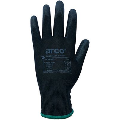 Arco Essentials Black PU-Coated Polyester Work Gloves (Pack of 12)