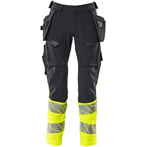 MASCOT ACCELERATE SAFE 19131 Dark Navy/Yellow Hi-Vis Trousers with Holster Pockets 36.5S