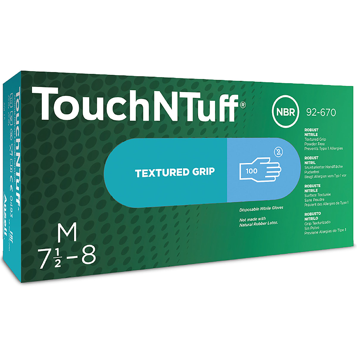 Ansell TouchNTuff 92670 Blue Nitrile Disposable Gloves (Box of 100