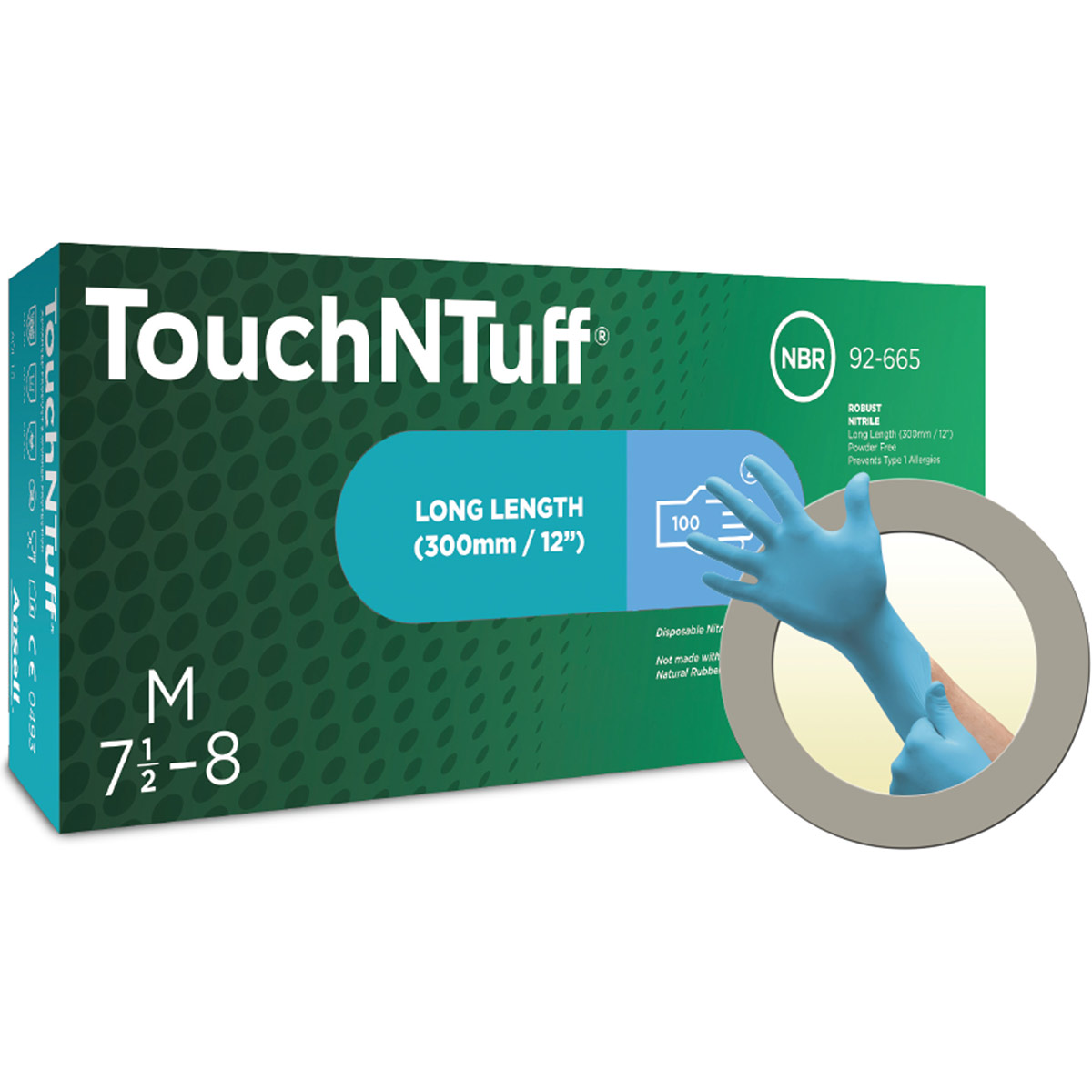 Ansell TouchNTuff 92665 Blue LongCuff Nitrile Disposable Gloves (Box