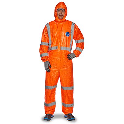 DuPont Tyvek 500 HV TY127S Orange Hi-Vis Hooded Chemical Coveralls