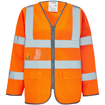 Arco Ultra Orange Long-Sleeve Zip-Up Hi-Vis Vest