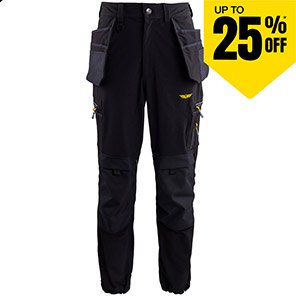 TROJAN Tech Men’s Black Cargo Trousers with Holster Pockets