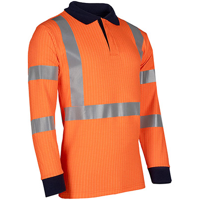 Sioen Lerby Orange Long-Sleeve Hi-Vis Arc-Flash Polo Shirt