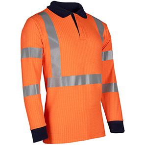 Sioen Lerby Orange Long-Sleeve Hi-Vis Arc-Flash Polo Shirt