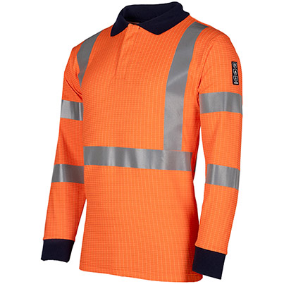 Sioen Lerby Orange Long-Sleeve Hi-Vis Arc-Flash Polo Shirt