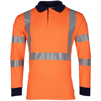 Sioen Lerby Orange Long-Sleeve Hi-Vis Arc-Flash Polo Shirt