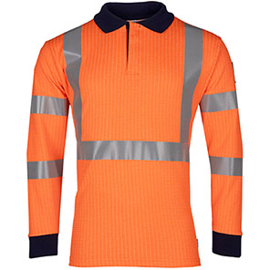 Sioen Lerby Orange Long-Sleeve Hi-Vis Arc-Flash Polo Shirt 5XL