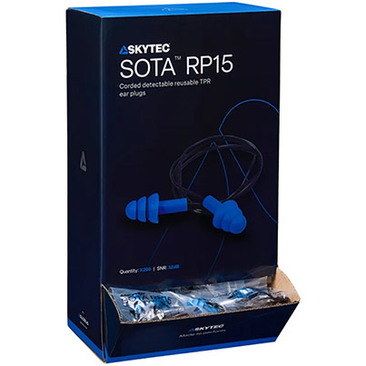 Skytec SOTA RP15 TPR Corded Detectable Earplugs (Pack of 200 Pairs)
