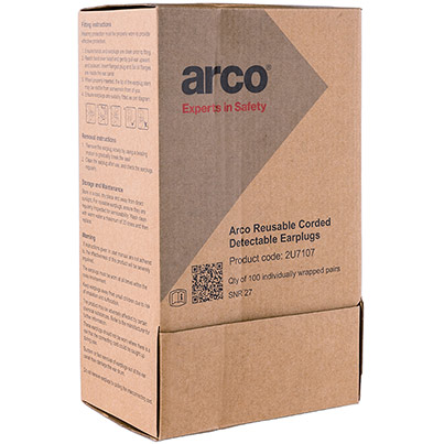Arco Detectable Reusable Corded Earplugs (Pack of 100)