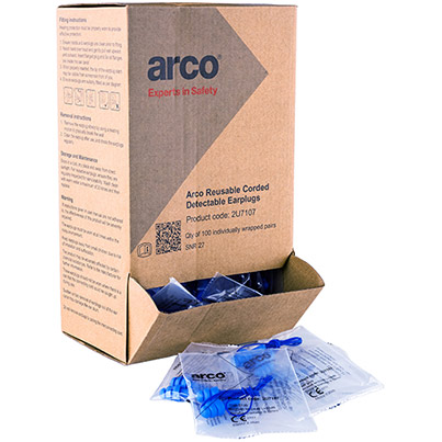 Arco Detectable Reusable Corded Earplugs (Pack of 100)