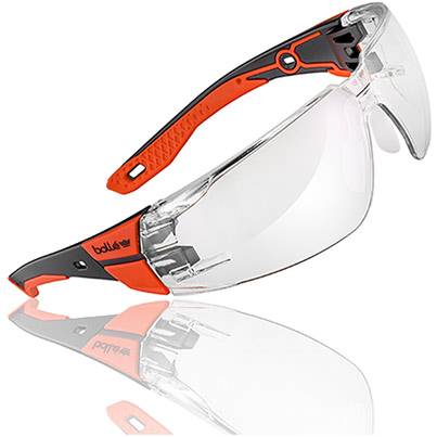 Bollé RUSH+ 2.0 PLATINUM Red Clear-Lens Safety Glasses M/L