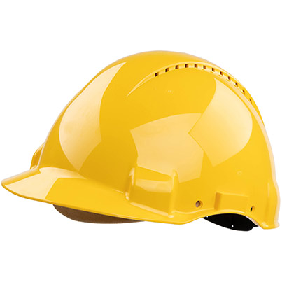 3M G3000D Yellow Vented Short-Peak Slip-Ratchet Safety Helmet