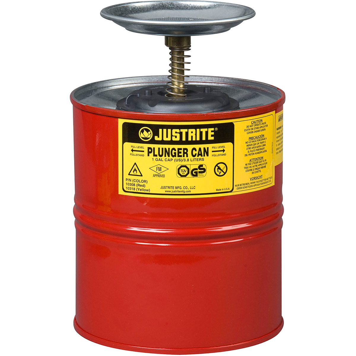 Justrite 4L 127mmDasher Plunger Can Justrite Plunger Cans Arco