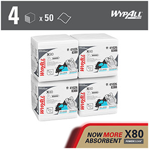 WypAll X80 PowerClean 8388 White Quarterfold Reusable Cloths (Case of 4)