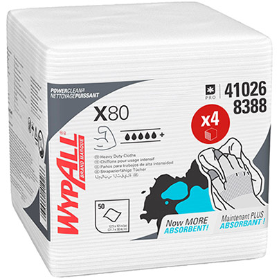 WypAll X80 PowerClean 8388 White Quarterfold Reusable Cloths (Case of 4)