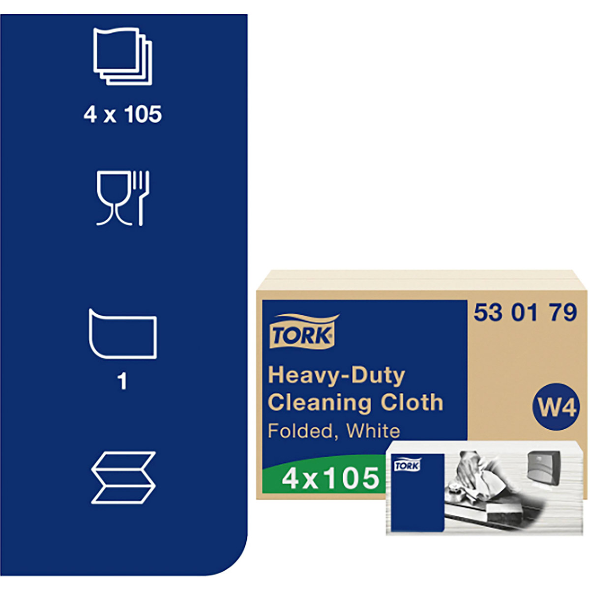 Tork W4 White Folded HeavyDuty Cleaning Cloths Pack (Case of 4) Tork