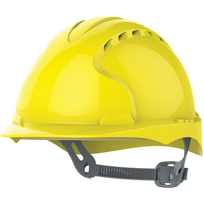JSP EVO3 Yellow Vented Slip-Ratchet Safety Helmet