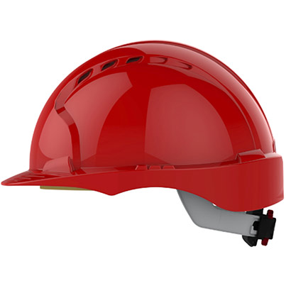 JSP EVO3 Red Vented Wheel-Ratchet Safety Helmet