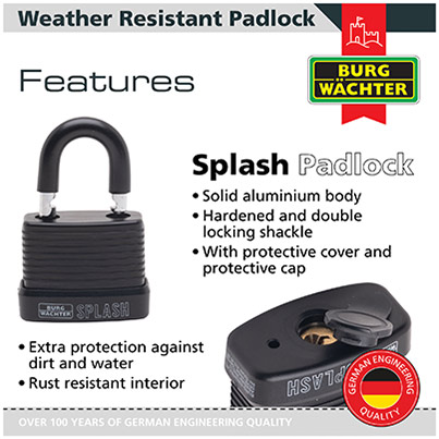 Burg-Wächter Splash Black Weather-Resistant Padlock