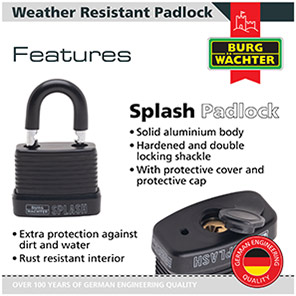 Burg-Wächter Splash Black Weather-Resistant Padlock