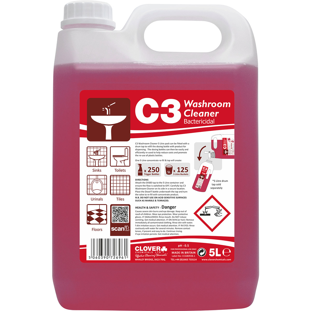 Clover C3 Dose It Washroom Cleaner 5L Clover GeneralPurpose and Surface Cleaners Arco