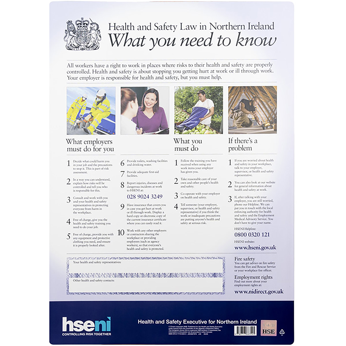 Laminated Northern Ireland Health and Safety Law Poster 415mm x 595mm