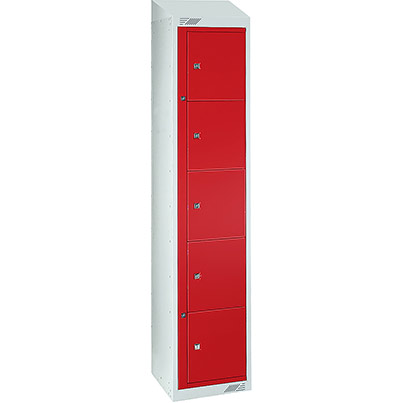 Link 51 Red Five-Tier Garment Dispenser Locker with Sloping Top 1800mm x 380mm x 450mm
