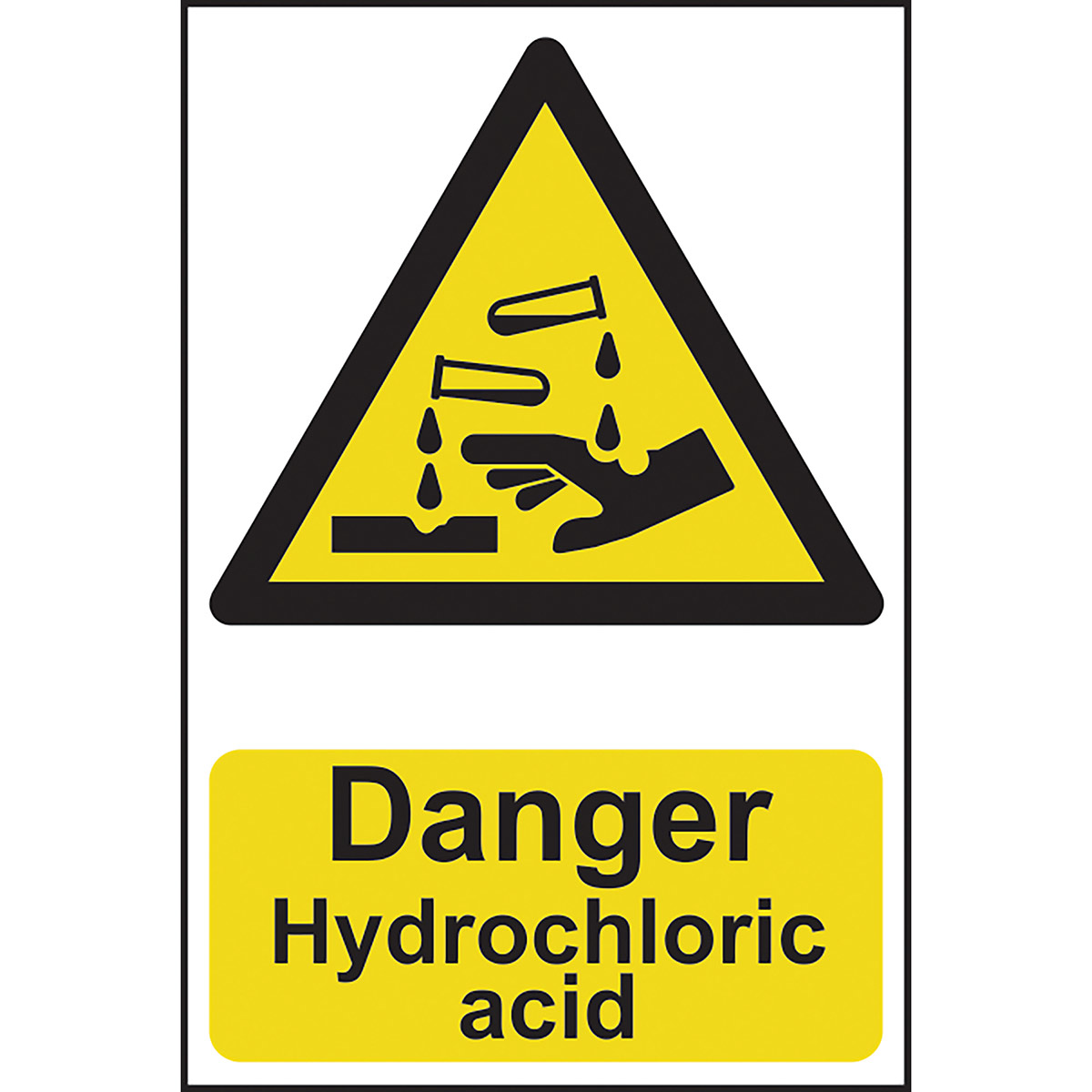 SelfAdhesive PVC "Danger Hydrochloric Acid" Sign 200mm x 300mm Not