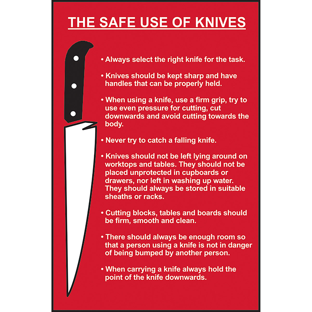 SelfAdhesive PVC "The Safe Use Of Knives" Safety Poster 200mm x 300mm