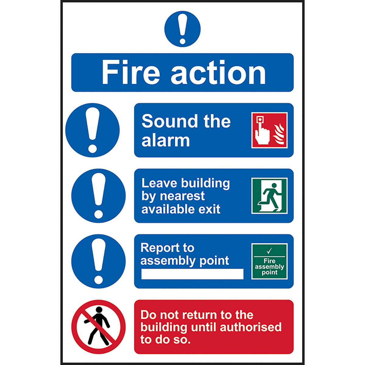 PVC Fire Action Procedure Sign 200mm x 300mm Spectrum Industrial Fire Action Signs and
