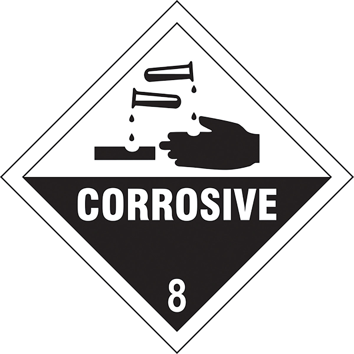 SelfAdhesive Vinyl "Corrosive 8" Dangerous Goods Label 100mm