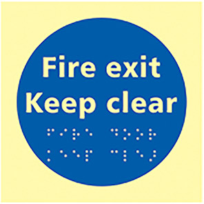 Taktyle Photoluminescent "Fire Exit Keep Clear" Braille Sign 150mm x 150mm
