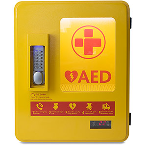 Stainless Steel AED Cabinet – Wall Mount Defibrillator Storage, 16x6x15 Inches, Door Alarm & Strobe Light