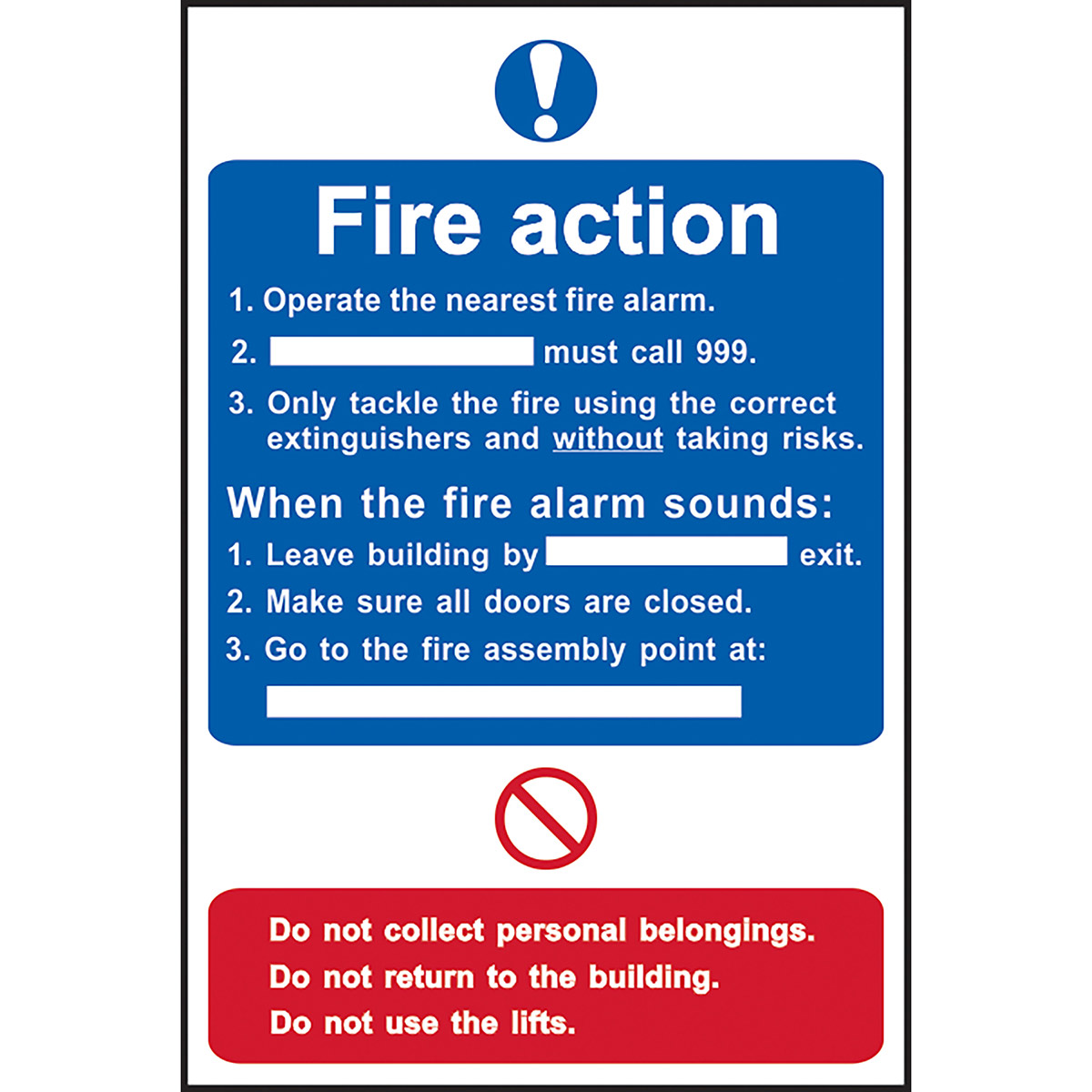 SelfAdhesive PVC Fire Action Procedure Sign 200mm x 300mm Spectrum Industrial Fire Action