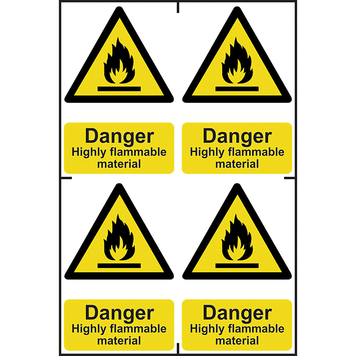 SelfAdhesive PVC "Highly Flammable Material" Sign 100mm x 150mm (Pack