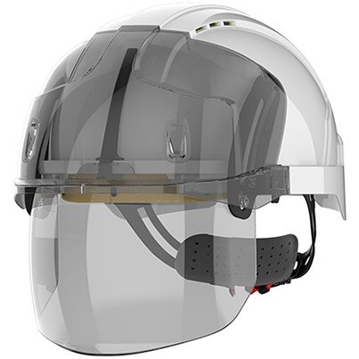 JSP EVO VISTAshield White/Grey Vented Wheel-Ratchet Safety Helmet with Visor