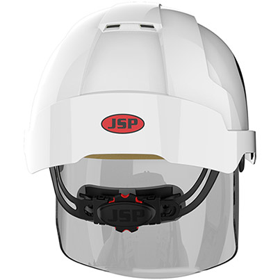 JSP EVO VISTAshield White/Grey Vented Wheel-Ratchet Safety Helmet with Visor