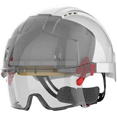 JSP EVO VISTAlens White/Grey Vented Wheel-Ratchet Safety Helmet with Glasses