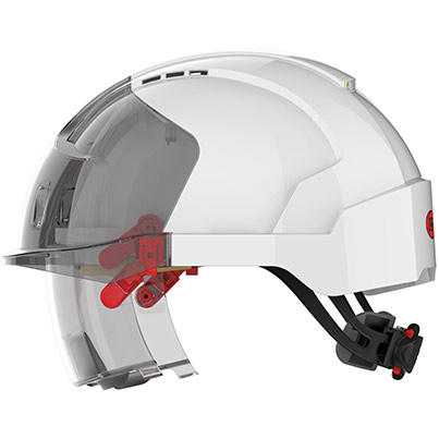 JSP EVO VISTAlens White/Grey Vented Wheel-Ratchet Safety Helmet with Glasses