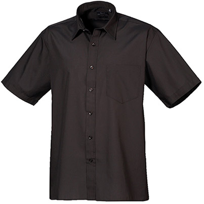 Premier PR202 Men’s Black Short-Sleeve Poplin Shirt