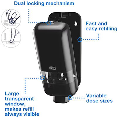 Tork S4 Black 1L Soap and Sanitiser Dispenser